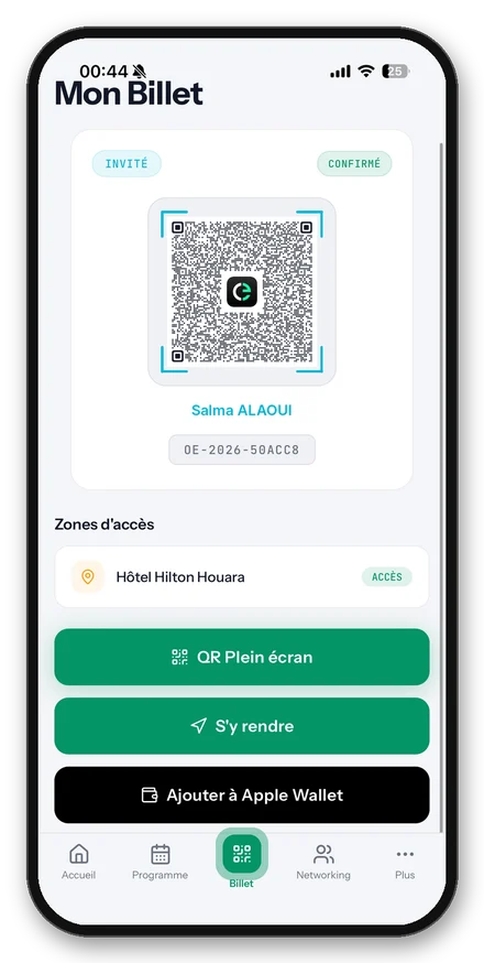 تذكرة QR في تطبيق OnEvent